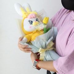 모리앤 조화 홀로그램 리코 후드 인형 꽃다발 40cm, 옐로우