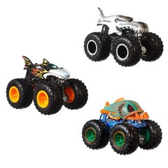 핫휠 몬스터 트럭 1:64 모형 4팩 거대한 바퀴 장착 3-6세 아동에게 더할 나위 없는 선물 [스타일은 다를 수 있음], 3-Pack