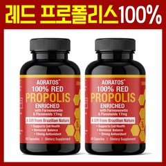 브라질 레드 프로폴리스 100% 가루 캡슐 1+1 플라보노이드 효능 추천 직구 미국 식약처 어버이날 부모님 선물, 2개, 60캡슐, 60정