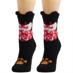 여자 겨울 참신 퍼지 슬리퍼 양 고양이 패턴을위한 재미있는 만화 개 kawaii ticken 푹신한 따뜻한 봉제 바닥 잠자는 양말 크리스마스 선물, 검은색