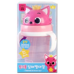 핑크퐁 입체 빨대 물통(300ml)/캐릭터 어린이집 유아 손잡이 컵