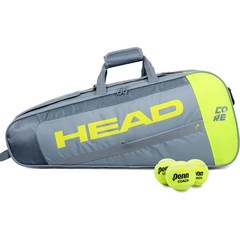 헤드 코어 6R 콤비 테니스 가방 더플백 블랙 그레이 레드 HEAD Core 6R Combi Tennis Racquet Bag, Grey/Yellow