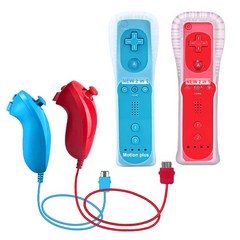 닌텐도 Wii 게임용 Nunchuck 컨트롤러 모션 플러스 리모컨 게임 패드 2 세트, 16 Blue Red- 2 Set, 한개옵션1