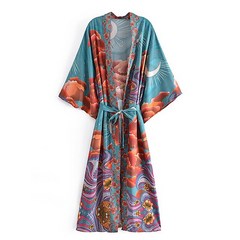 기모노 원피스 유카타 코스튬 코스프레 빈티지 시크 여성 플로랄 프린트 슬리브 비치 드레스 가운 숙녀 여름 비키니 커버