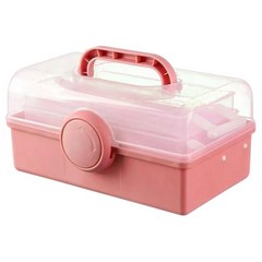 처리 된 보관 상자 미술 공예 케이스 컨테이너 경량 접이식 도구 상자 핸드북 장난감 예술 용품을위한, 분홍색, 26.5cmx15.5cmx13cm, 플라스틱, 1개