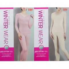 TRY 여성 뉴센트 간절기 내복상하세트 2개 (베이지 + 핑크)