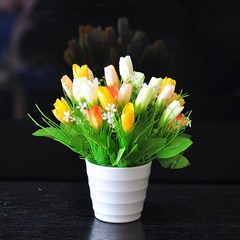 장미 모조 조화 세트 거실 장식 꽃바구니 꽃꽂이 인테리어 견화 비닐 꽃꽂이 세트, 색깔1