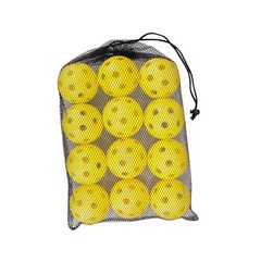 26 개의 작은 정확하게 뚫린 구멍이있는 12 조각 피클 볼 공 피클 공 메쉬 가방이있는 야외 코트 용 성인 야외, 노란색, 체육