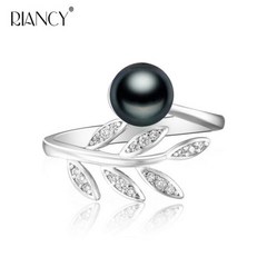 흑진주 혼주 진주 반지 패션 자연 담수 흰색 회색 검은 반지는 여성을위한 반지를 남긴다 결혼식/파티 선물
