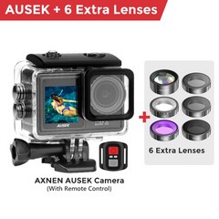레저용 스포츠동아리 액션캠 부품 Axsenause 액션 카메라 4K 60FPS EIS 비디오 옵션 필터 렌즈 24MP 1080P 웹캠 Vlog WiFi 스포츠 캠 리모콘 포함, [02] Add 6 Filter Lens, [04] Bundle 4, Add 6 Filter Lens+Bundle 4