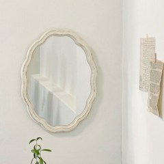 로라 웨이브 빈티지 프렌치 쉐비 거울 화이트 카페 우드 벽걸이 타원형 사각, 사각웨이브