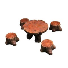 5x 정원 그루터기 인형 작은 가구 장식품 요정 나무 그루터기 의자 및 테이블 세트 인형 집 장식 액세서리 요정, 나무 색, 수지