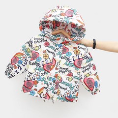 키즈경량패딩 여아 숏 패딩 패션 루즈핏 다운 점퍼 프린팅 후드 집업 코트 잠바 유아 경량 자켓
