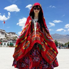 숄가디건 여성 프린트 빈티지 전통 패션 몽골판초 옷차림 몽골여행패션