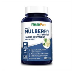NusaPure White Mulberry Leaf Extract 누사퓨어 화이트 멀베리 잎 추출물 2500mg 200베지캡슐, 1개, 200ml