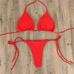 여름 섹시한 솔리드 비치 비키니 세트 여성 사이드 g-문자열 끈 수영복 붕대, M, [01] Red