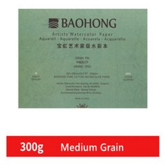 어반스케치 Baohong 100% 코튼 아티스트 수채화 용지 전문 스케치북 드로잉 페인팅 패드 300g 20 매, 02 Medium Grain_01 260mmX180mm