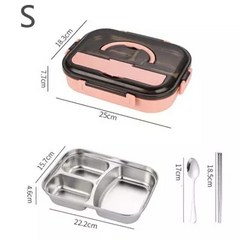 전자 레인지 도시락 상자 수프 컵 뚜껑 일본 도시락 상자 식품 저장 용기 상자 스테인레스 스틸 음식 따뜻하게, 세 개의 그리드 핑크