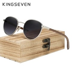 KINGSEVEN 브랜드 2022 남성 여성을위한 편광 된 나무 선글라스 UV400 미러 렌즈 남성 안경 라운드 프레임 수제 태양 안경