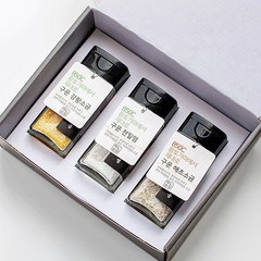 정민이네샵 850도 가마에서 구운 최상급 소금 80ml 3조세트(고급박스포장 무료) 돌답례품 결혼답례품 고급선물 추석선물 명절단체선물, 1세트, 구운천일염+강황소금+볶음참깨 3종세트