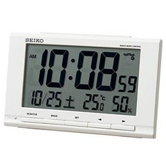 세이코 클럭 (Seiko Clock) 탁상시계 흰색 본체 사이즈 : 9.1 × 14.8 × 4.7cm 알람시계 전파 디지털 캘린더 온도 습도 표시 SQ789W, 단일, 상품명참조