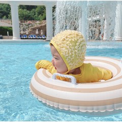 [디어딜리] 수영모자 유아 여아 남아 어린이 수모 꽃 아동 아기 도넛터번 리본 호텔 수영장 비치 플랩캡, 쉬머블루 L, 도넛