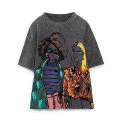 가니티셔츠 Zevity-캐주얼 T 셔츠 여성용 패션 대비 색상 기본 O 넥 반팔 세련된 레저 상의 T3069