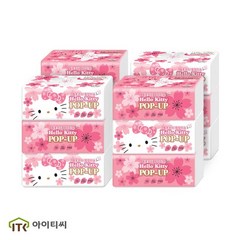헬로키티 천연펄프 벚꽃 에디션 팝업티슈 3겹 110매 4팩, 12개