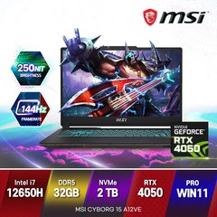 [백팩 증정] MSI 사이보그15 A12VE 12세대 인텔 코어 i7 RTX4050 윈도우11 게이밍 노트북, WIN11 Pro, 32GB, 2TB, 코어i7, 블랙