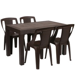 지오리빙 국산 라탄테이블 74120 의자세트 야외용 테이블의자, 4인세트, 라탄등받이의자4개, 브라운