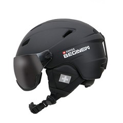 스위스비기뉴 스키 스노우보드 헬멧 고글 일체형 바이저헬멧 아시안핏, 블랙