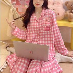 루피 체크 긴팔 잠옷 (핑크) 캐릭터 봄 가을 간절기 파자마