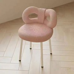 YISOKO 화장대 의자 뽀글이 리본 등받이 의자, 핑크, 1개