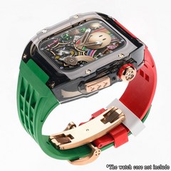 애플워치리차드밀 애플워치일체형스트랩 Apple Watch Ultra 49mm 케이스 수정 키트 불소 고무 시계 밴드 IWatch Series 8 7 6 5 4 SE 금속 버클, 140.GrRBTr-RG - 44mm-Fluororub