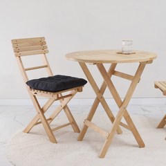 벤트리 원목 접이식 원형 카페 테이블 세트 (1인용/2인용) 홈카페, 1인 세트 (테이블 1ea+의자 1ea), 원목색(내추럴)
