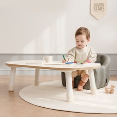 [루나스토리] 원목 와이드 유아 아기 책상 테이블_높이선택, 상판+다리27cm