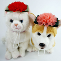레드펫 개네이션 강아지 카네이션 머리장식 모자, 1개, 핑크/연카키