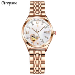 Ctrepsoe 여성손목시계메탈 가죽밴드 2023 여성 시계 브랜드 시계 럭셔리 방수 캘린더 쿼츠 시계