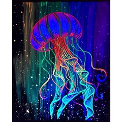 해파리 키우기 블루 링 문어와 빛나는 포스터 및 프린트 수생 생물 캔버스 페인팅 벽 예술 그림 홈 데코
