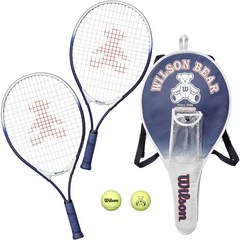 윌슨(Wilson) 키즈 주니어 경식 테니스 라켓[스트링 완료], 블루(베어라켓세트2), 21인치