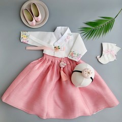 [여아한복] 옷소매 꽃잎 끝동 분홍 돌 아기 1세부터 8세 설빔 추석빔