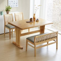 베스트리빙 고무나무 통원목 츠카 제니 4인용 원목 식탁 테이블세트/의자2개+일반벤치의자1개 2color, 내츄럴