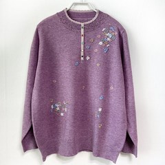 국민할매 엄마옷 자수 5색단추 스웨터 할머니 니트 티셔츠[BST-R1] 요양원옷 실내복 봄 가을 겨울옷