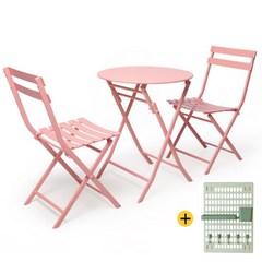 메블르 철제 원형 접이식 테이블 의자 세트 + 타공보드판 증정, 핑크