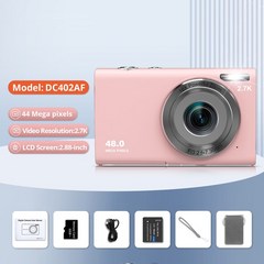 HD 디지털 카메라 44MP 1080P FHD 사진 카메라 비디오 캠코더 16X 줌 휴대용 브이로그 카메라 어린이 성인 초보자용, 6.Pink DC402AF-32G