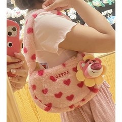 귀여운 토이스토리 랏소베어 딸기 핑크 숄더 핸드 토트백 털가방