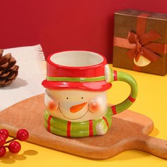 DONHAN 크리스마스 머그컵 INS풍 우유 세라믹컵, 크리스마스 눈사람(커버 없음)