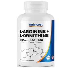 뉴트리코스트 L-아르기닌 + L-오르니틴 750mg 캡슐 180개입 1개 1서빙 180회분 L-Arginine + L-Ornithine Capsules [180 Caps], 180정