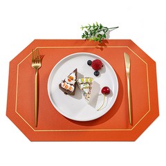 메리테이블 식탁매트 가죽 방수 테이블 매트 4개 세트, 오렌지4p