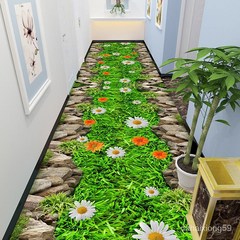 유럽식 3D 프린팅 카펫 커팅 가능 복도 카펫 현관문 매트 통로 매트 가정용 카펫, 녹색 잔디, 80*120cm, 1개